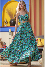 AAKAA Green Floral Tank & Tiered Maxi Skirt Set