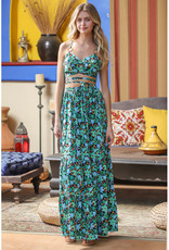 AAKAA Green Floral Tank & Tiered Maxi Skirt Set