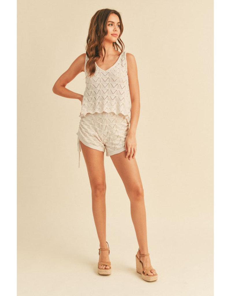 Miou Muse Beige Drawstring Side Knit Shorts