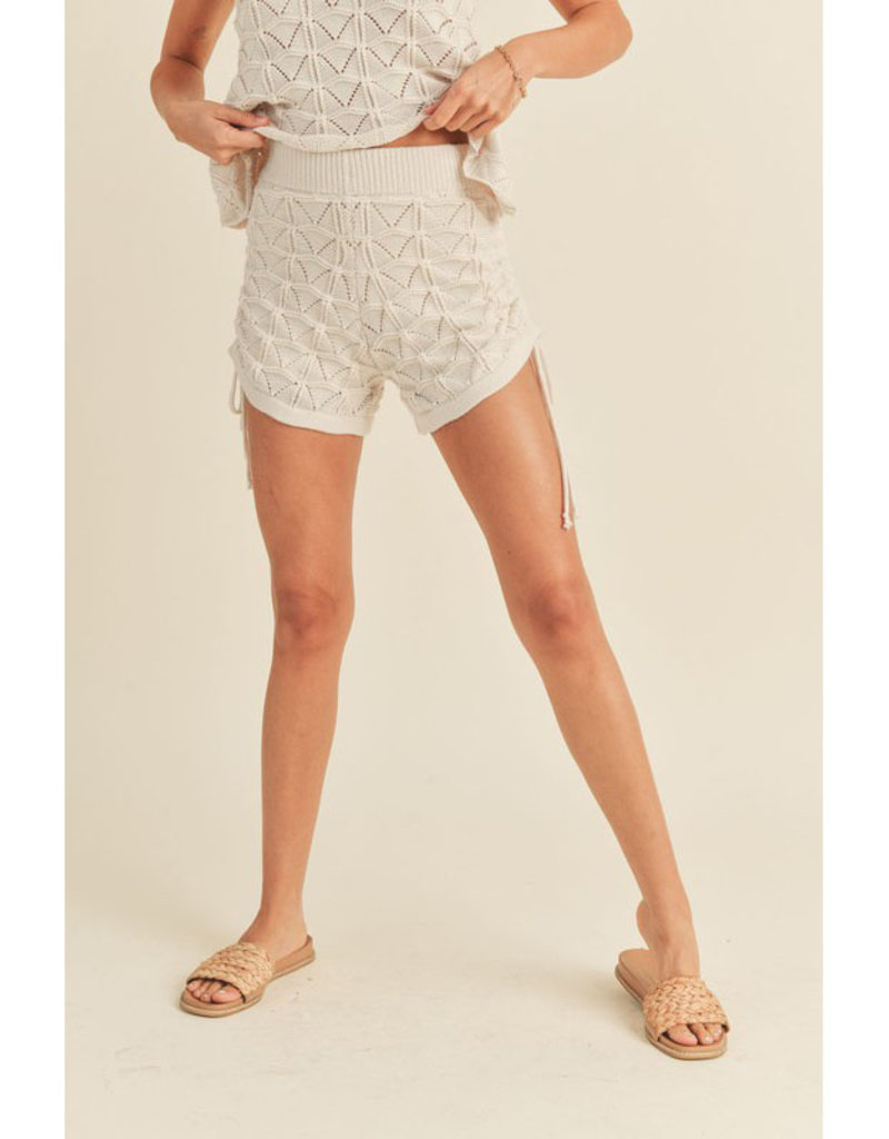 Miou Muse Beige Drawstring Side Knit Shorts