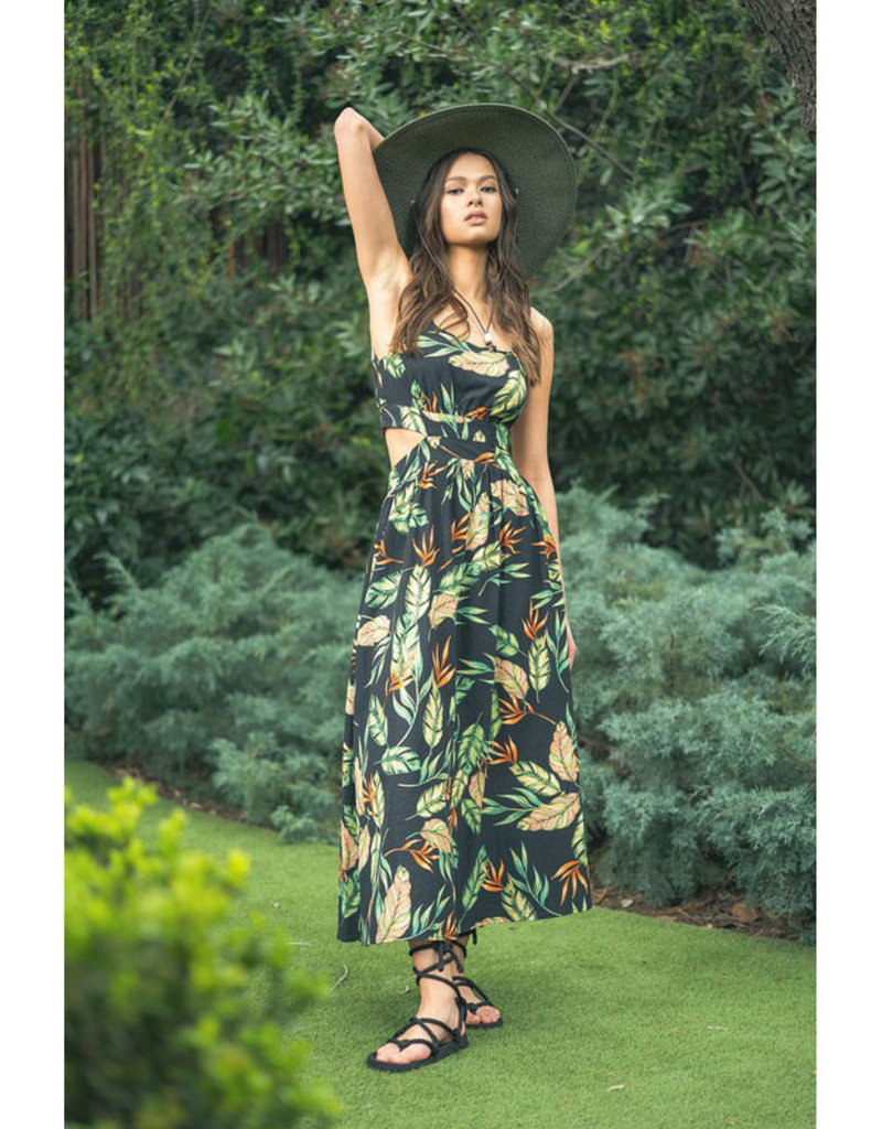 ILLA ILLA Tropical Print Cut Out Maxi Dress