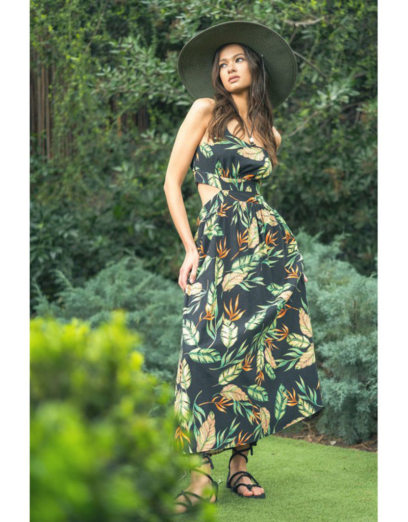 ILLA ILLA Tropical Print Cut Out Maxi Dress