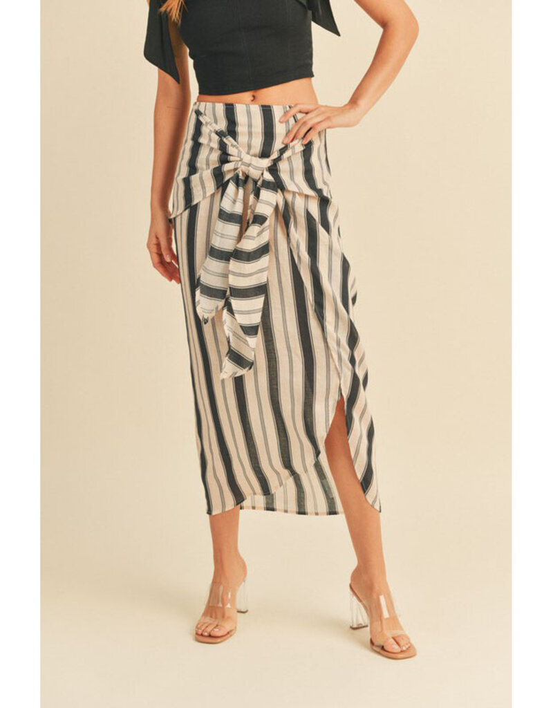 Miou Muse Navy Striped Midi Wrap Skirt