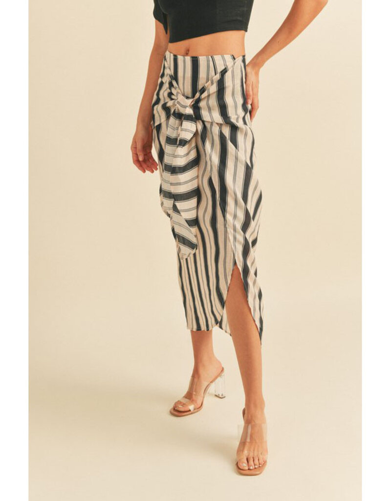 Miou Muse Navy Striped Midi Wrap Skirt