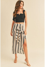 Miou Muse Navy Striped Midi Wrap Skirt