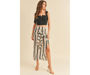 スカート Veil Stripe Wrap Skirt Black Stripes miou-muse-navy-striped-midi-