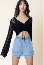 En Creme Black Crochet Long Sleeve Crop Top