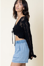 En Creme Black Crochet Long Sleeve Crop Top