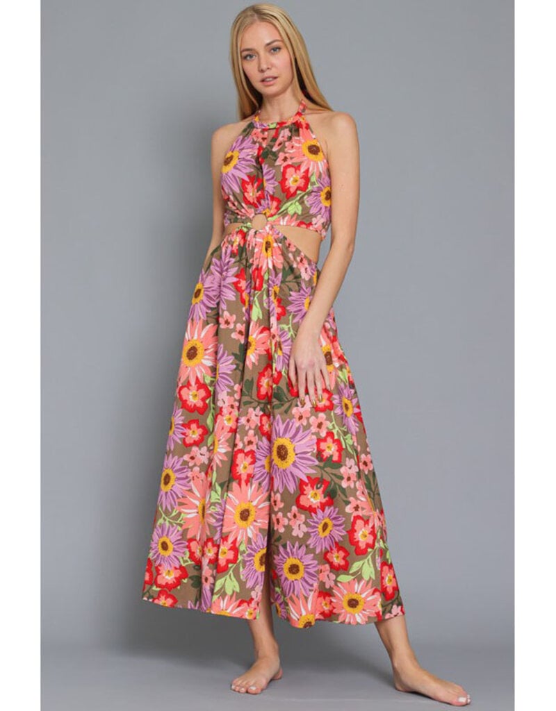 AAKAA Vintage Floral Halter Maxi Dress