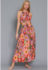 AAKAA Vintage Floral Halter Maxi Dress