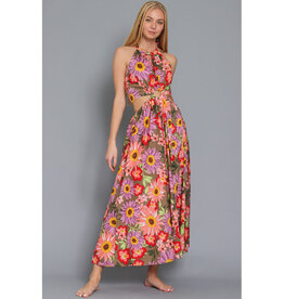 AAKAA Vintage Floral Halter Maxi Dress