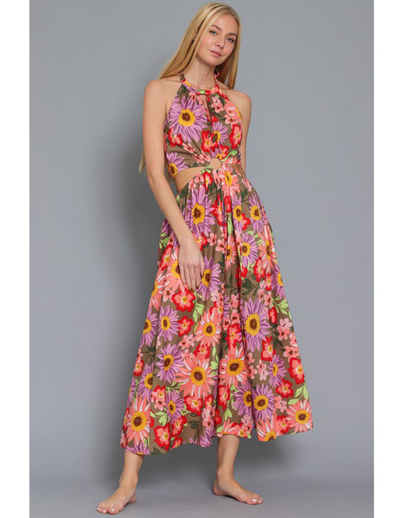 AAKAA Vintage Floral Halter Maxi Dress