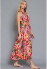 AAKAA Vintage Floral Halter Maxi Dress