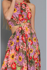 AAKAA Vintage Floral Halter Maxi Dress