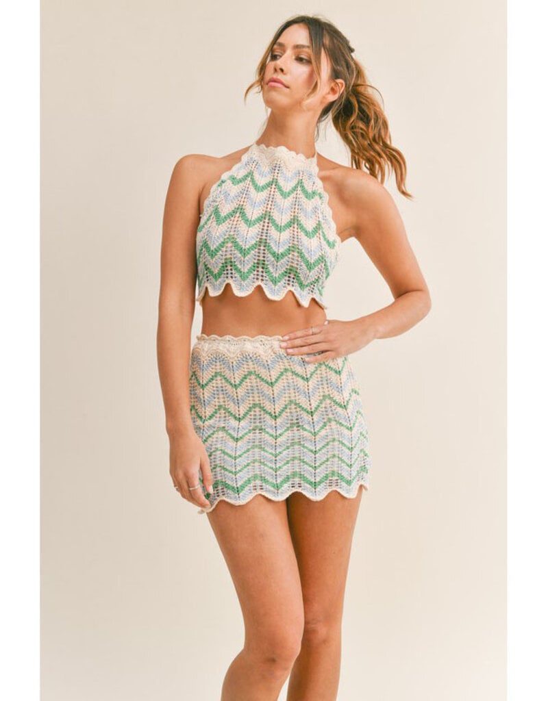 Mable Crochet Multi Color Halter Top & Mini Skirt