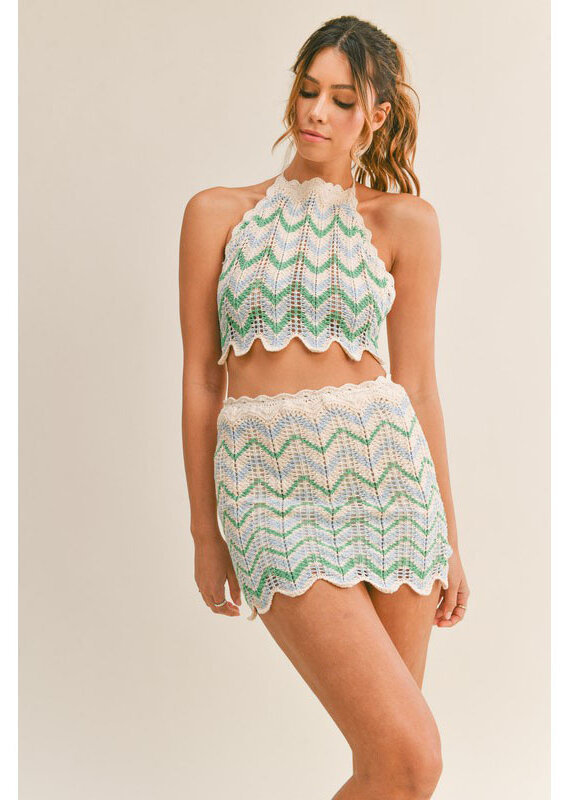 Mable Crochet Multi Color Halter Top & Mini Skirt