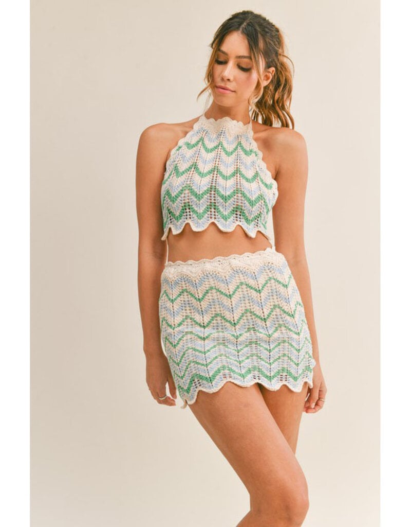 Mable Crochet Multi Color Halter Top & Mini Skirt