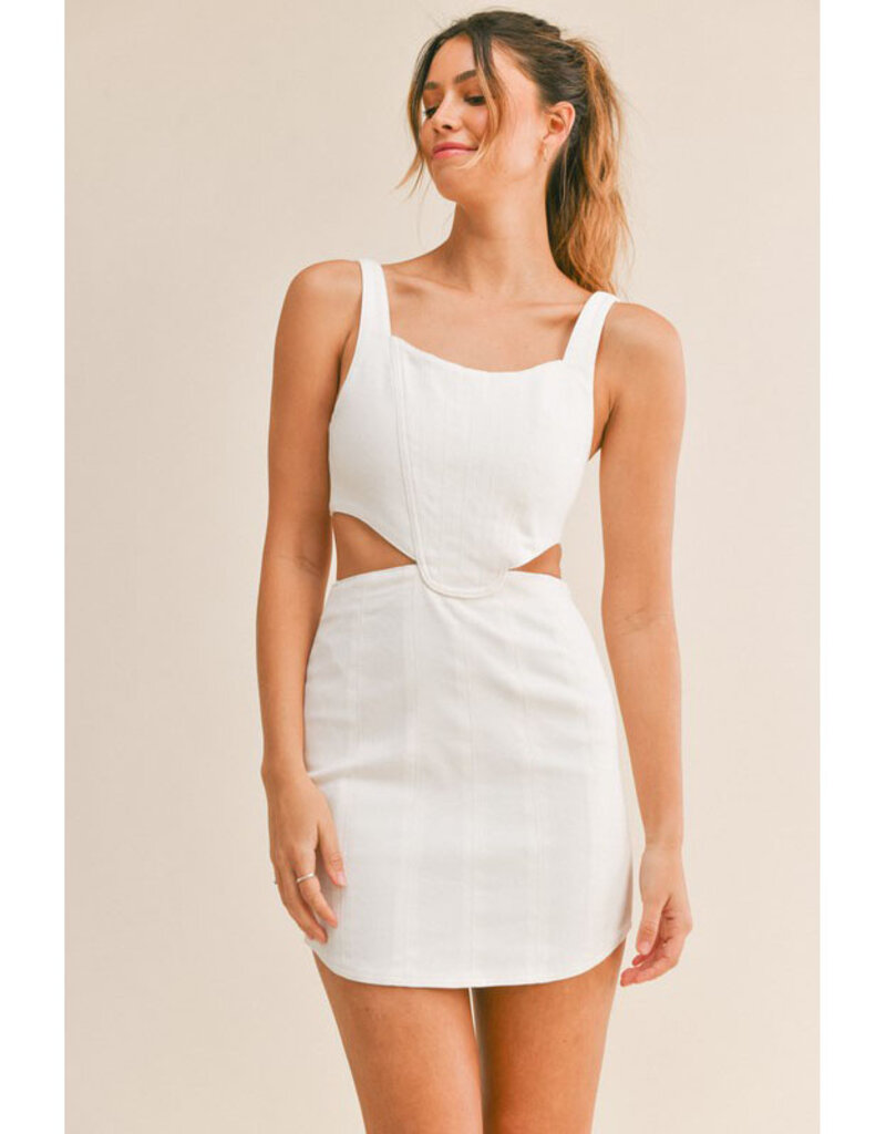 Mable Off White Cut Out Denim Mini Dress