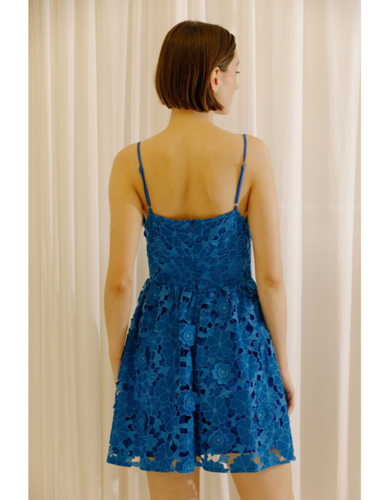 Storia Blue Floral Eyelet Detailed Mini Dress