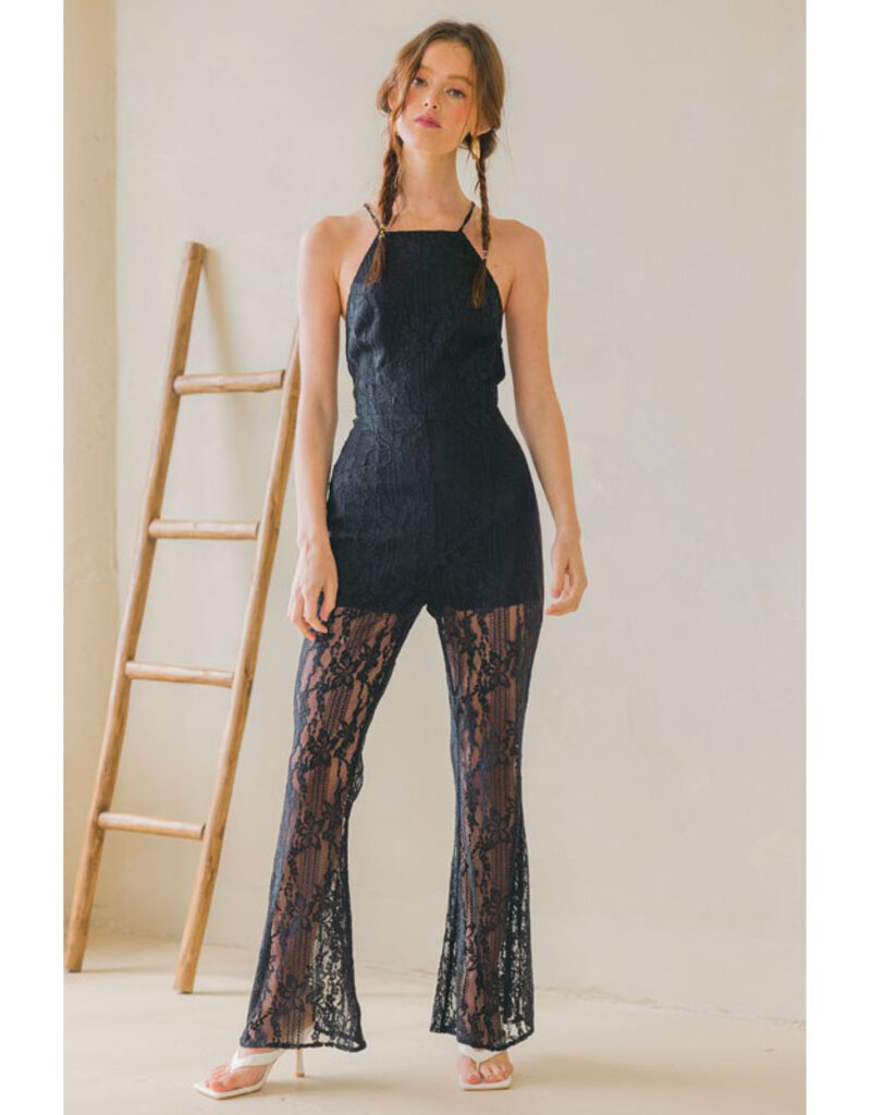 Lace Halter Neck Sleeveless Jumpsuit