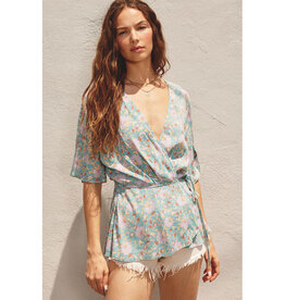 Dress Forum Aqua Floral Wrap Blouse