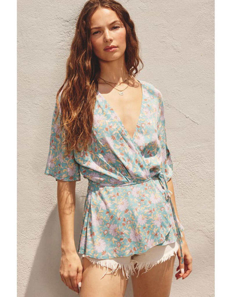 Dress Forum Aqua Floral Wrap Blouse