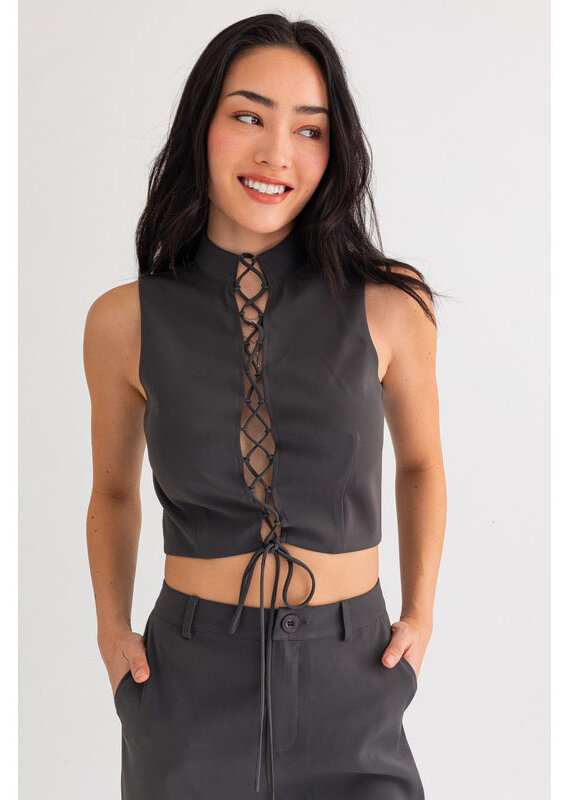 Le Lis Mock Neck Lace Up Front Top