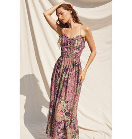 Dress Forum Plum Floral Lace Trim Midi Dress