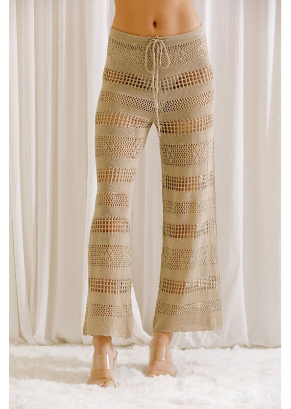 Storia Tan Mesh Crochet Drawstring Pants