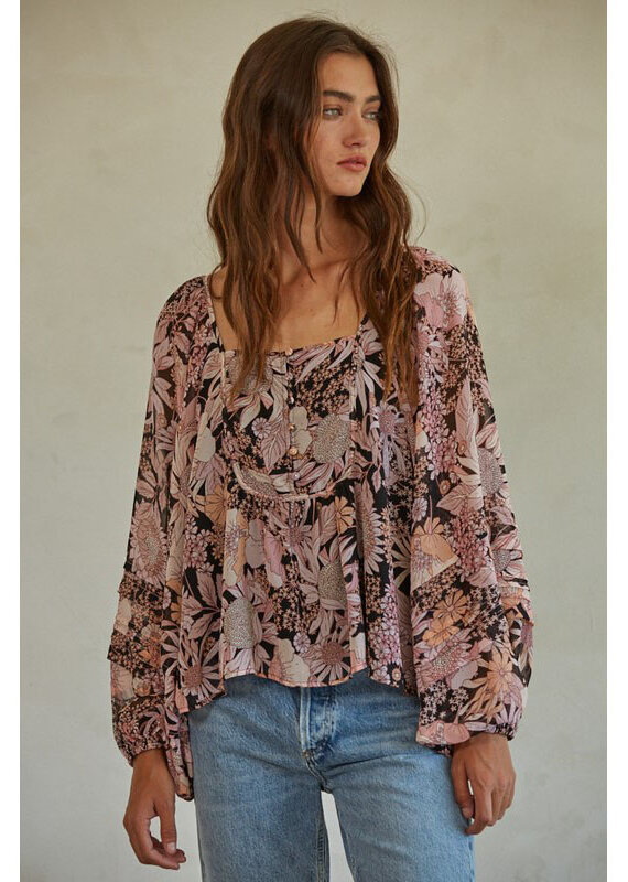 by together Floral Scoop Back Long Sleeve Blouse