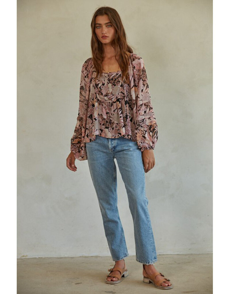 by together Floral Scoop Back Long Sleeve Blouse