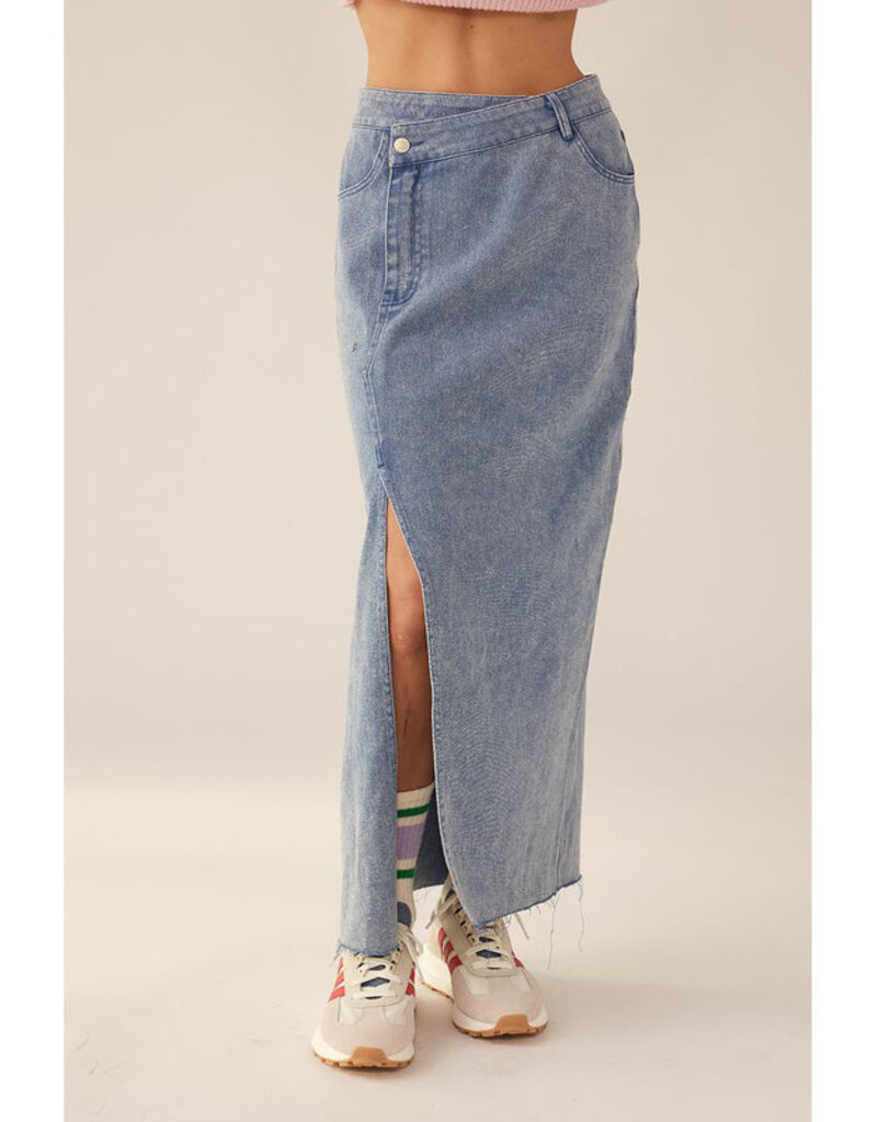 idem ditto Denim Washed Front Side Split Midi Skirt