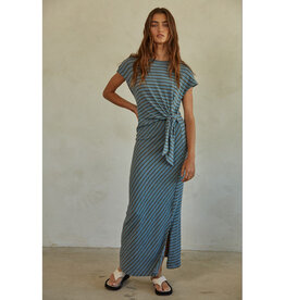 by together Blue Striped Tie Waist Maxi Dress