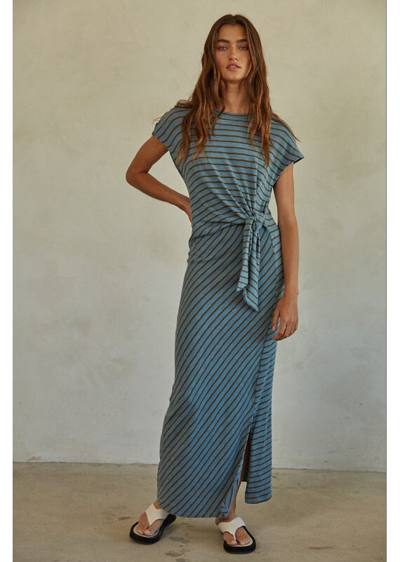 by together Blue Striped Tie Waist Maxi Dress