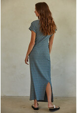 by together Blue Striped Tie Waist Maxi Dress