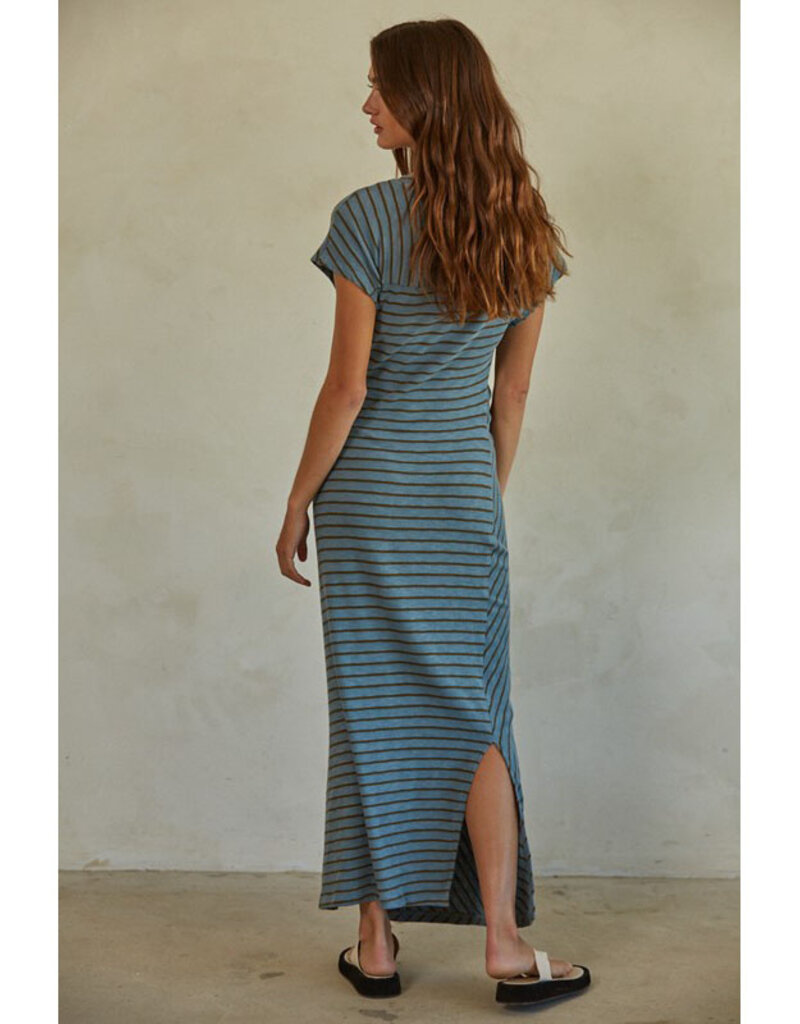 by together Blue Striped Tie Waist Maxi Dress