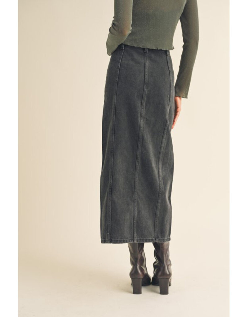 Miou Muse Black Washed Long Front Slit Skirt