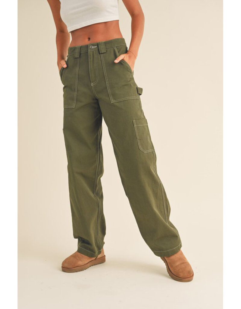 Twill cargo trousers - Dark khaki green - Ladies