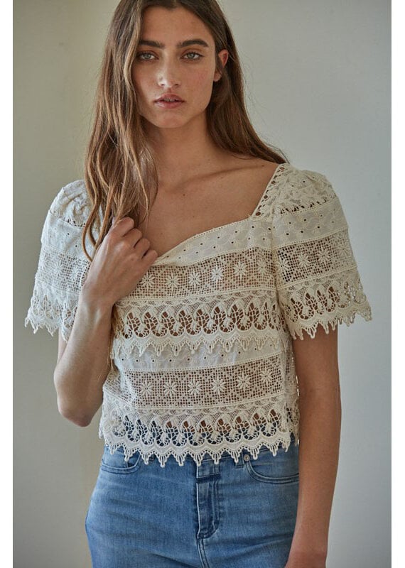 by together Cream Crochet Lace Top