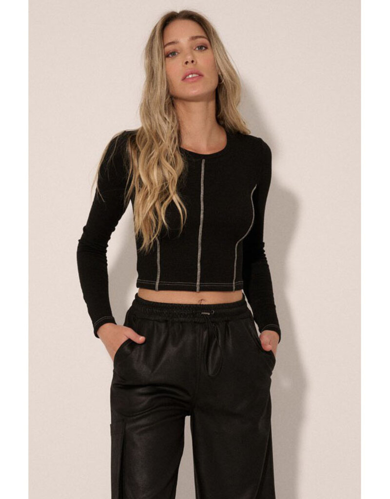 Promesa Black Rib Knit Inverted Seam Crop Top