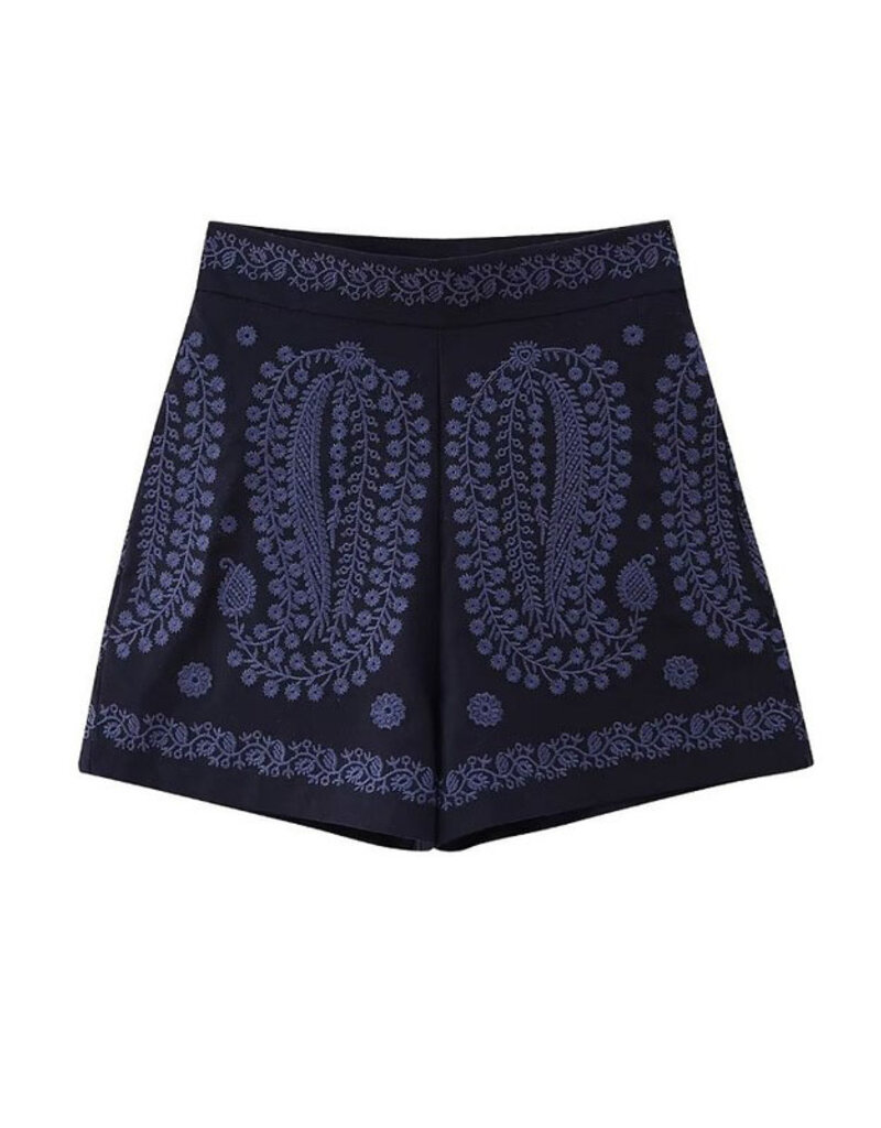 Sundayup Clothing Navy Embroidered Shorts