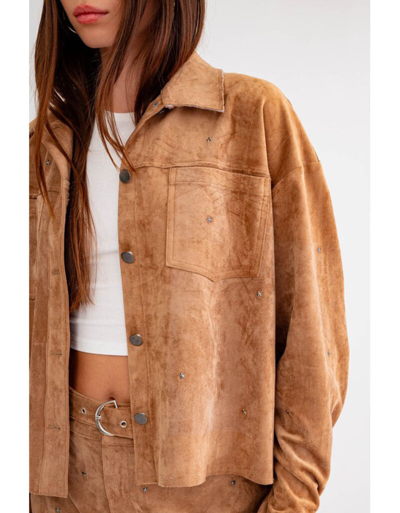 Le Lis Tan Star Detailed Suede Jacket