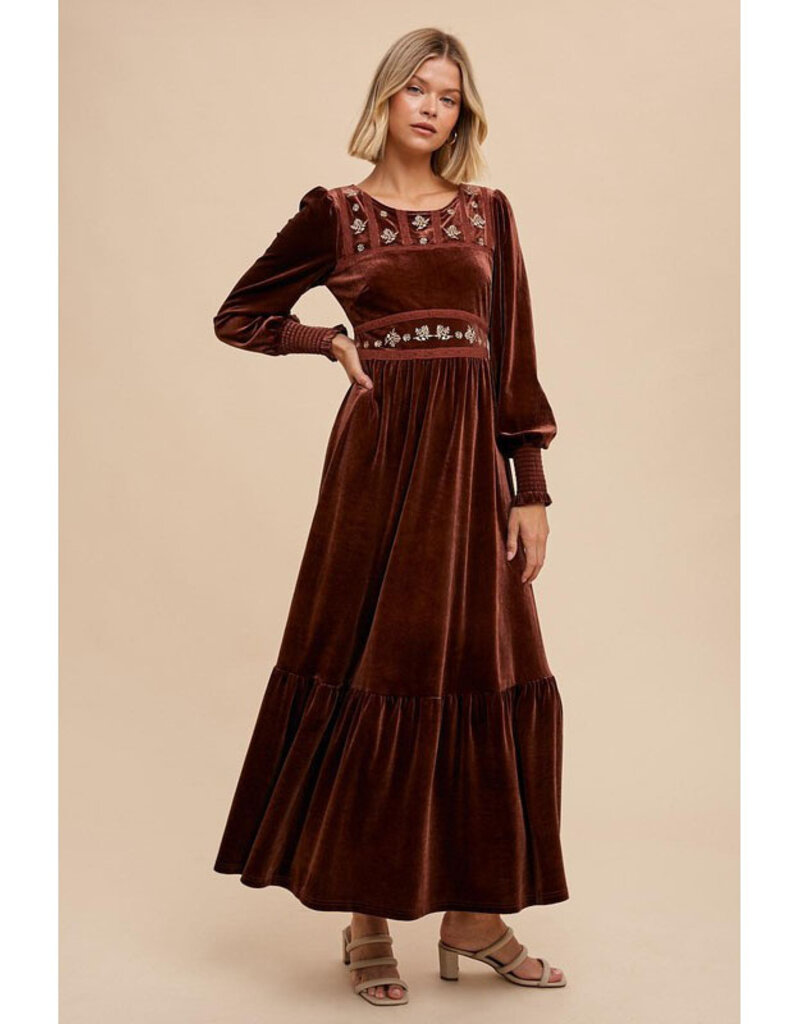 In Loom Folklore Embroidered Velvet Dress