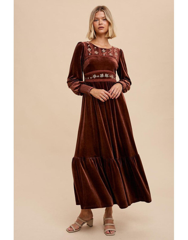 Folklore Embroidered Velvet Dress - Firefly