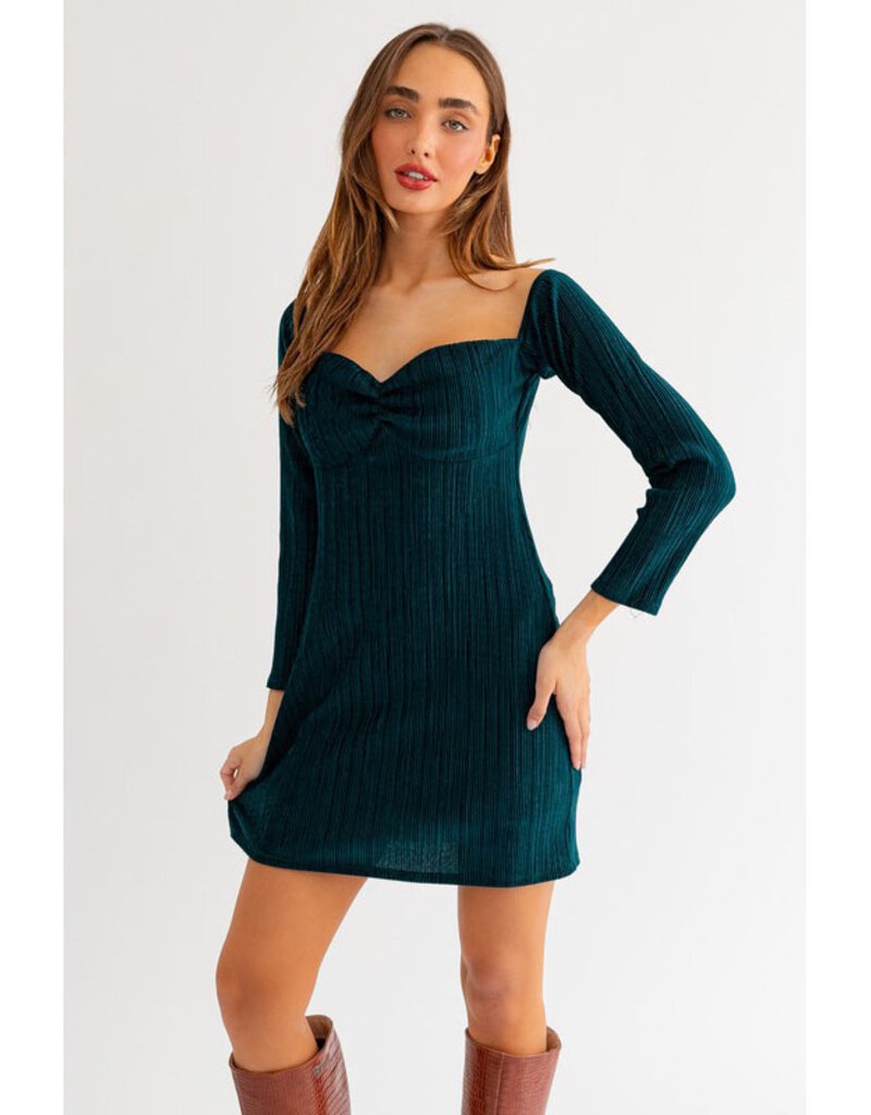 Le Lis Hunter Green Off Shoulder Mini Dress