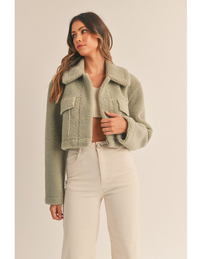 Mable Sage Sherpa Cropped Jacket