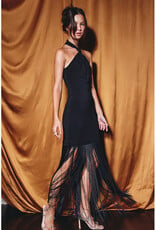 Dress Forum Black High Neck Fringe Trimmed Dress