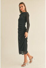 Miou Muse Black Shimmer Mesh Draped Dress