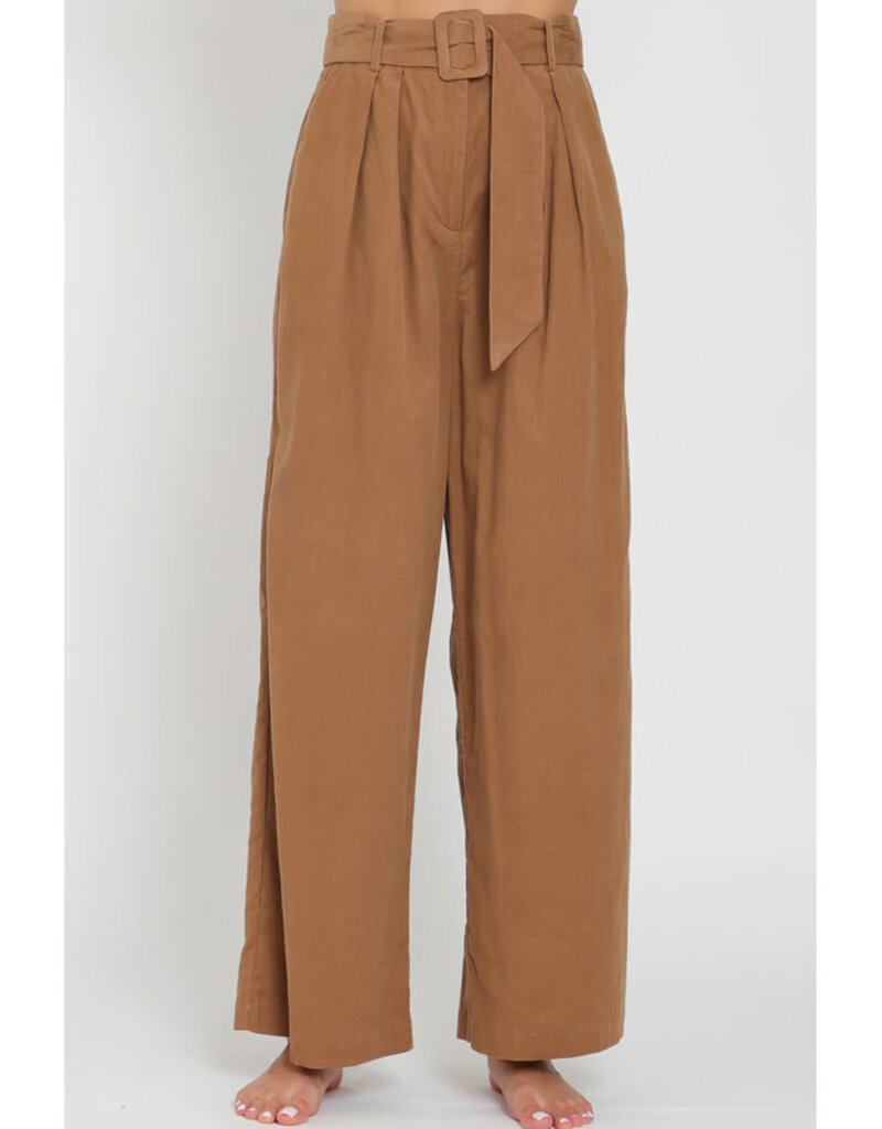 AAKAA High Waist Belted Corduroy Pants