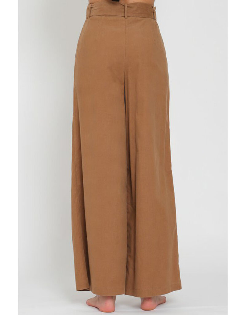 AAKAA High Waist Belted Corduroy Pants